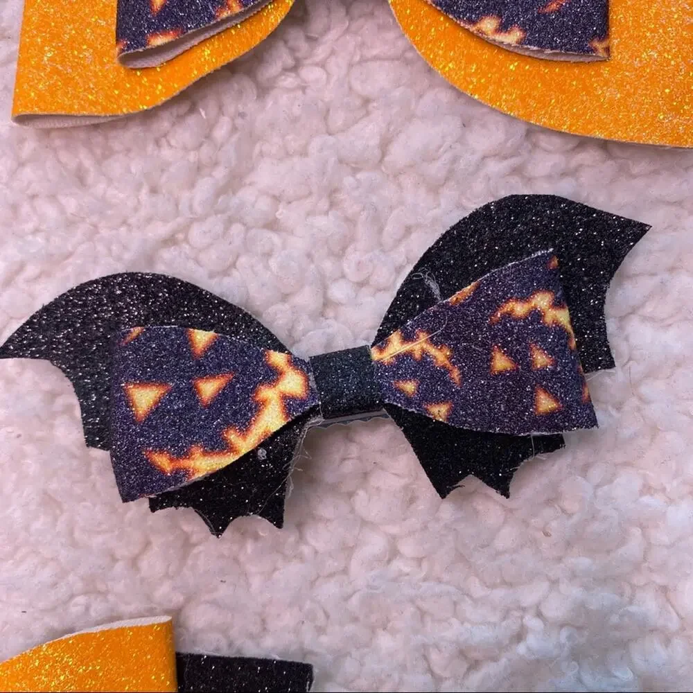 Halloween Orange and Black Bows Lot of 5